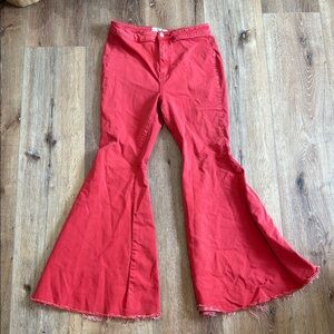 Free People Red Flare Wide Leg Jeans